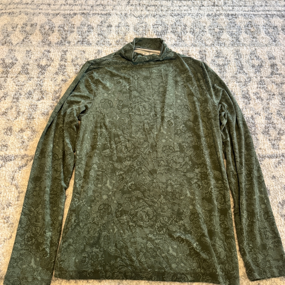 Loft Green Lace Print Cotton Long Sleeve Top
